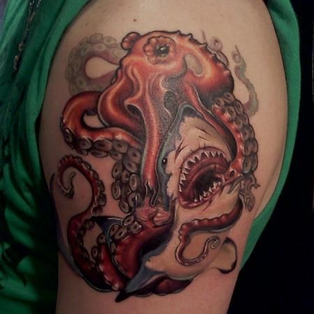 Octopus Tattoo Sleeve, Octopus Drawing, Paradise Tattoo, Octopus Tattoos, Shark Tattoo, C Tattoo, Shark Tattoos, Octopus Tattoo, Constellation Tattoos