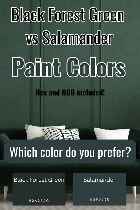 Salamander Paint Palette, Salamander Paint Benjamin Moore, Bm Salamander Paint, Black Evergreen Paint, Black Forest Green Paint, Black Green Paint Colors, Salamander Paint, Benjamin Moore Salamander, Green Living Room Paint Colors