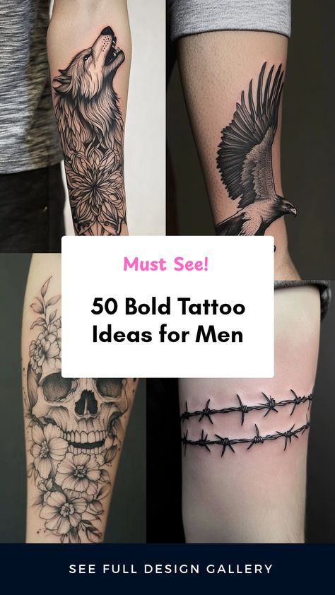 Explore 50 bold tattoo ideas for men featuring symbolic ink designs. This pin includes 4 images of unique tattoo styles, perfect for anyone looking to express strength and individuality through body art. Mens Small Tattoos With Meaning, Small Tattoo Ideas Men Simple, Badass Tattoos Men, First Men’s Tattoos, Men Meaningful Tattoo Ideas, Dark Tattoo Ideas For Men, Meaningful Half Sleeve Tattoos For Guys, Black Ink Tattoo Men, Front Bicep Tattoo Men