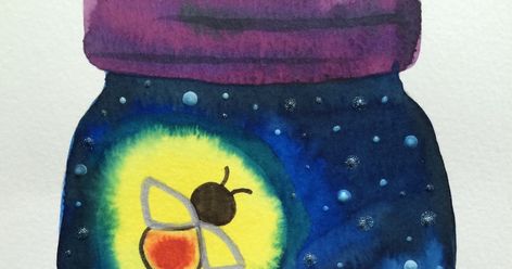 Fireflies are such fun bugs!   I had never seen them until we moved to the East Coast and it really is magical to see them flying in ... Fire Fly, Fly Art, Firefly Art, Glow Paint, Newspaper Art, 3rd Grade Art, Art Teaching, Art Project Ideas, Art Camp