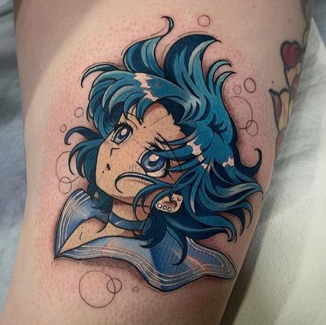 Sailor Mercury Tattoo Ideas, Sailor Guardians Tattoo, Sailor Mercury Tattoo, Sailor Jupiter Tattoo, Crystal Tokyo, Nerdy Tattoos, Sailor Moon Tattoo, Kawaii Tattoo, Infinity Tattoos