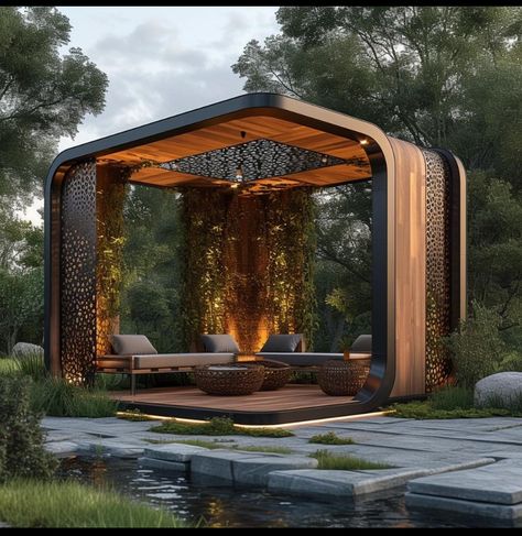 Luxury Pergola Design, Luxury Glamping Tents, Contemporary Gazebo, Luxury Pools Backyard, Modern Gazebo, Outdoor Gathering Space, Outdoor Restaurant Design, Log Cabin Rustic, Terrace Decor