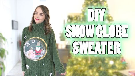 Snow Globe Sweater, Easy Ugly Christmas Sweater, Light Up Christmas Sweater, Diy Christmas Sweater, Ugly Sweater Diy, Diy Ugly Christmas Sweater, Christmas Snow Globe, Cute Christmas Sweater, Diy Snow Globe