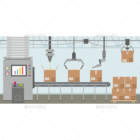 Belt Illustration, Warehouse Layout, Factory Interior, Conveyor System, Object Photography, Conveyor Belt, Business Illustration, Design Research, Flat Illustration