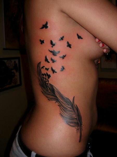 Like this Feathered Tattoo, Feather Tat, Tattoo Under Breast, Side Tattoos Women, Flower Tattoo On Side, Flower Tattoo Back, Flower Tattoo Sleeve, Tattoos Women, Tattoo Desings