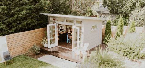 Home Art Studios and Creative Sheds | Studio Shed She Shed Gardening, Outside Studio, Art Studio Shed, She Shed Art Studio, She Shed Studio, Guest House Shed, Artist Shed, Home Art Studios, Backyard Art Studio