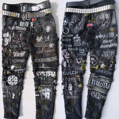 Battle Pants Metal, Crust Pants Ideas, Crust Pants Punk, Punk Pants Diy, Trash Pants, Punk Patch Pants, Patch Pants Punk, Crust Punk Pants, Battle Pants