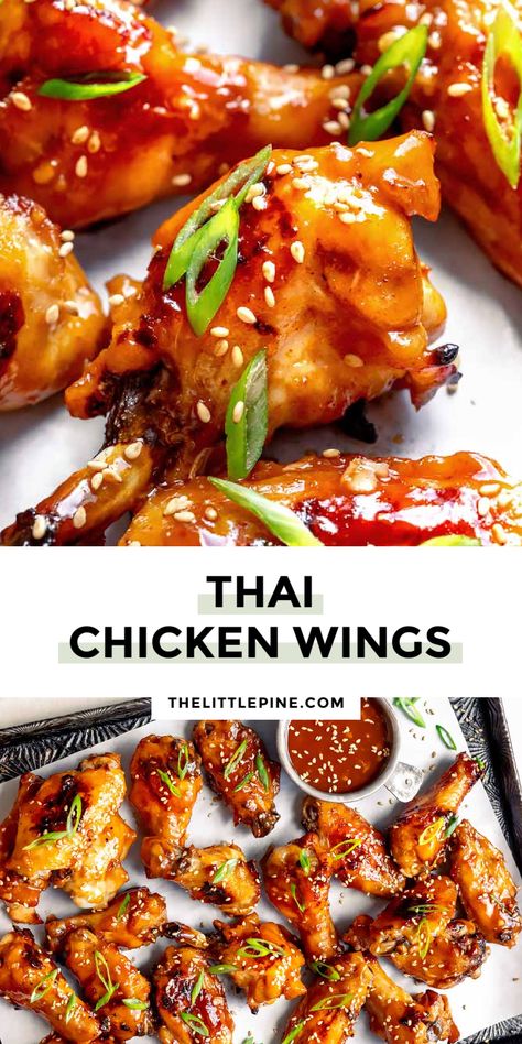 Thai Chicken Wings- PIN 1 Healthy Chicken Wings Recipe, Thai Food Appetizers, Thai Chicken Wings Recipe, Thai Chili Wings, Thai Side Dishes, Low Carb High Protein Foods, Thai Chicken Wings, Healthy Chicken Wings, Thai Appetizer