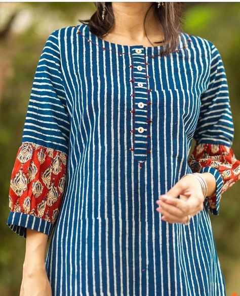 Kurta Long Sleeves Design, Kurti Sleeves Design Latest Cotton, Long Kurti Designs Casual, Ajrakh Kurti Designs Latest, Kurti Sleeves Design Latest, Latest Kurti Designs Pattern, Embroidery Quotes, Quotes Embroidery, Embroidery Abstract