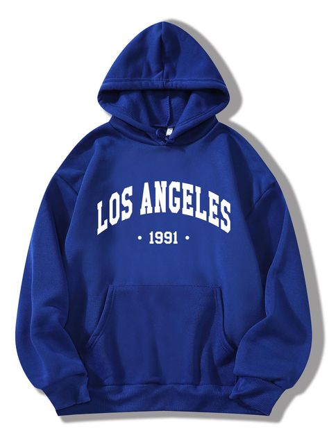 Blue Casual Collar Long Sleeve Fabric Letter Pullovers Embellished Slight Stretch Fall/Winter Women Sweatshirts Hoodie Biru, Shein Hoodies, Royal Blue Hoodie, Hoodies Blue, Athleisure Winter, Boys Plaid Shirt, Drop Shoulder Hoodie, Thermal Hoodie, Women Sweatshirts