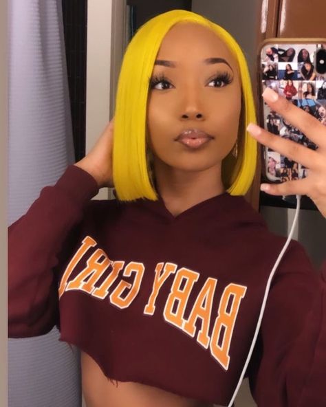 Yellow Bob Wig, Brownskin Girl, Yellow Blonde Hair, Yellow Blonde, Weave Ponytail Hairstyles, Weave Ponytail, Hair Color Unique, Real Hair Wigs, Black Queens