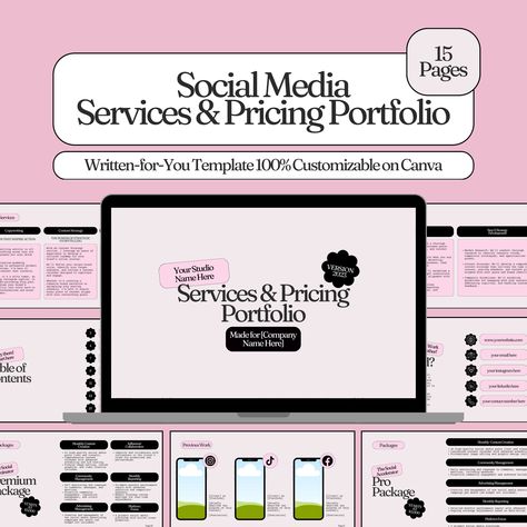 THIS IS A DIGITAL DOWNLOAD. NO PHYSICAL PRODUCT WILL BE SHIPPED. THIS PRODUCT IS -- NOT -- FOR RESELL. 🌟 Services and Pricing Social Media Portfolio Template 🌟 Are you a budding Social Media Manager looking to showcase your social media services and pricing professionally? Look no further! Our Services and Pricing Social Media Portfolio Template is designed to help you impress potential clients and win more business! ✨ Key Features of the Services and Pricing Social Media Manager Portfolio ✨ - Social Media Packages Pricing Design, Vintage Social Media Design, Social Media Marketing Portfolio, Social Media Packages Pricing, Social Media Manager Pricing, Social Media Pricing, Social Media Manager Portfolio, Social Media Portfolio, Media Portfolio