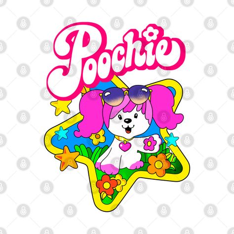 Poochie - Poochie - T-Shirt | TeePublic White Poodle, Purple Sunglasses, Rug Ideas, Pink Dog, Childhood Toys, The 1980s, Social Media Content, Hard Hats, Funny Stickers