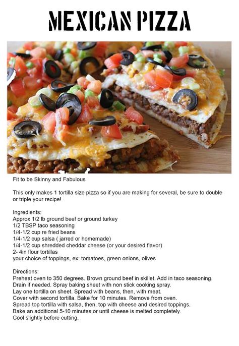 Mexican Pizza, these are soooo good and filling! Mexican Pizza, Beef Casserole Recipes, Pizza Recipes Homemade, Mexican Food Recipes Easy, Beef Recipes For Dinner, Beef Recipes Easy, Mexican Food Recipes Authentic, Mexican Dishes, Beef Dishes