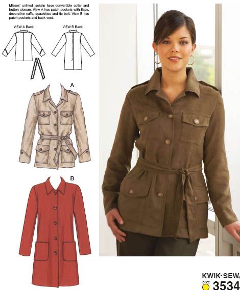 Kwik Sew 3534 Jackets Coat Sewing, Costume Inspirations, Oc Aesthetic, Khaki Coat, Kwik Sew Patterns, Sew Patterns, Jacket Sewing, Coat Pattern Sewing, Convertible Collar