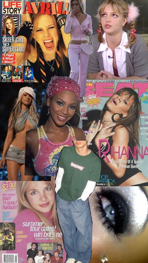 #00s #2000s #britneyspears #rihanna #beyonce #avrillavigne #y2k #pink #collage #magazine 2000s Mood Board, Early 2000s Music Video, Y2k Rihanna, Rihanna Y2k, 2000s R&b Aesthetic, Beyonce Y2k, Rihanna 2000s, 2000s Rihanna, Y2k Beyonce