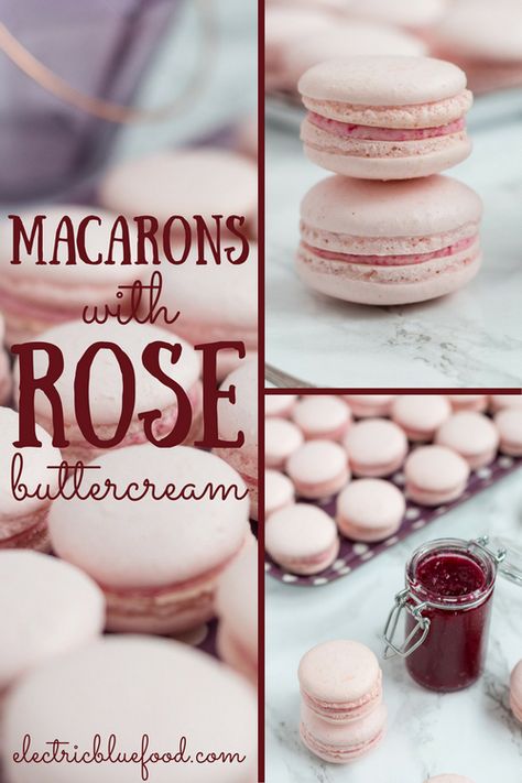 Rose macarons with rose preserve buttercream Rose Macarons Recipe, Rose Macarons, Buttercream Recipes, French Macaroon Recipes, Macarons Macaroons, Macaroon Cookies, Macaron Flavors, Homemade Baking, Leftover Chicken Recipes