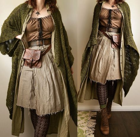 Fantasy Overalls Outfit, Dnd Clothes Aesthetic, Herbal Witch Aesthetic Outfits, Renfaire Cottagecore Outfit, Forest Dweller Outfit, Viking Core Outfit, Herbalist Aesthetic Outfit, Fae Inspired Outfit, Dark Fae Outfits