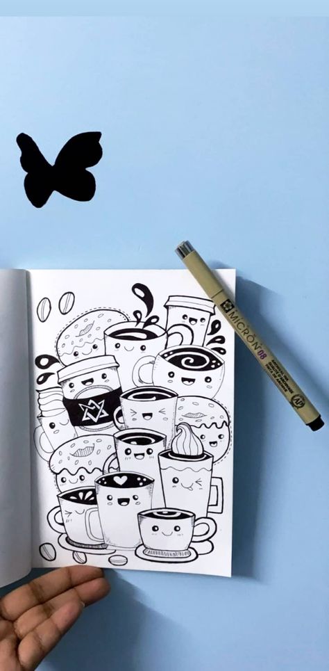 Coffee Doodle, Easy Doodle, Cute Doodle, Coffee And Donuts, Coffee Theme, Easy Doodle Art, Cute Coffee, Simple Doodles, Cute Doodles