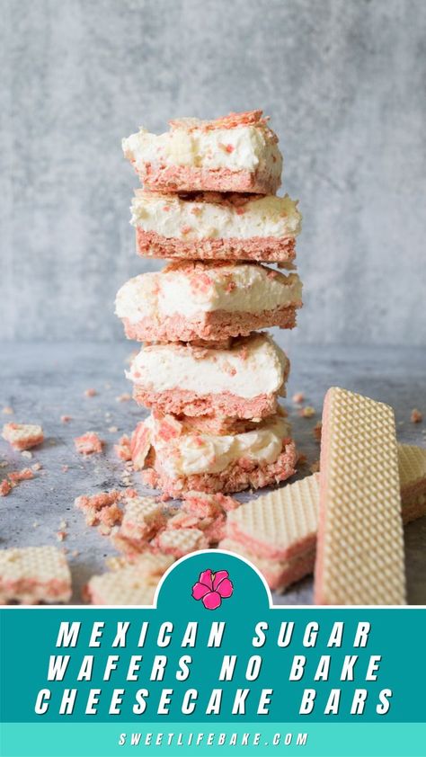 Mexican Sugar Wafers No Bake Cheesecake Bars Sugar Wafers Recipe, No Bake Cheesecake Bars, Sugar Wafers, Cheesecake Deserts, No Bake Cheesecake Filling, Popular Cookies, Fun Dessert, Cheese Bar, Waffle Toppings