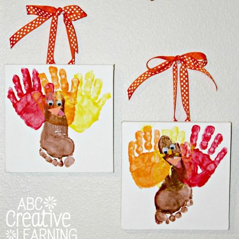 These Easy Handprint and Footprint Turkey Kids Craft Canvas will make your home feel more like fall! Plus, they make great Thanksgiving gifts for family! Footprint Turkey, Family Handprint, Turkey Handprint Craft, Turkey Crafts Kids, Fall Crafts For Toddlers, Thanksgiving Crafts For Toddlers, Fun Thanksgiving Crafts, Thanksgiving Turkey Craft, Easy Thanksgiving Crafts