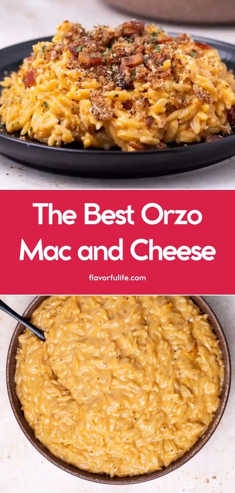 Try this orzo mac and cheese recipe for a creamy cheesy orzo twist on a classic. This mac and cheese with orzo is delicious, comforting, and easy to make. It’s the best orzo mac and cheese recipe for a cozy meal. Enjoy cheesy orzo pasta with this flavorful orzo macaroni and cheese! Mac And Cheese With Bacon, Cheesy Orzo, Creamy Orzo, Cheesy Pasta, Mac And Cheese Recipe, Orzo Pasta, Cozy Meals, Mac N Cheese Recipe, Bacon Cheddar