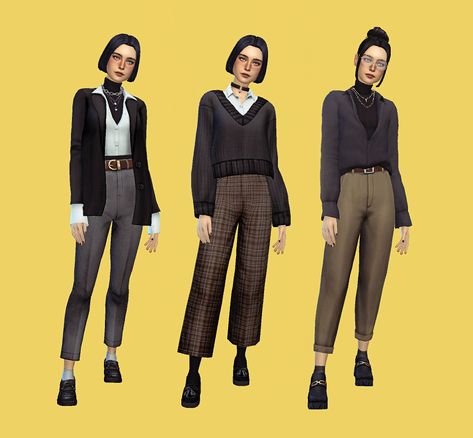 Ts4 Dark Academia Cc, Dark Academia Lookbook, Sims 4 Base Game Outfits Ideas, Masculine Girl, Dark Academia Winter, Androgynous Outfits, Sims Packs, Dark Academia Clothes, Academia Clothes