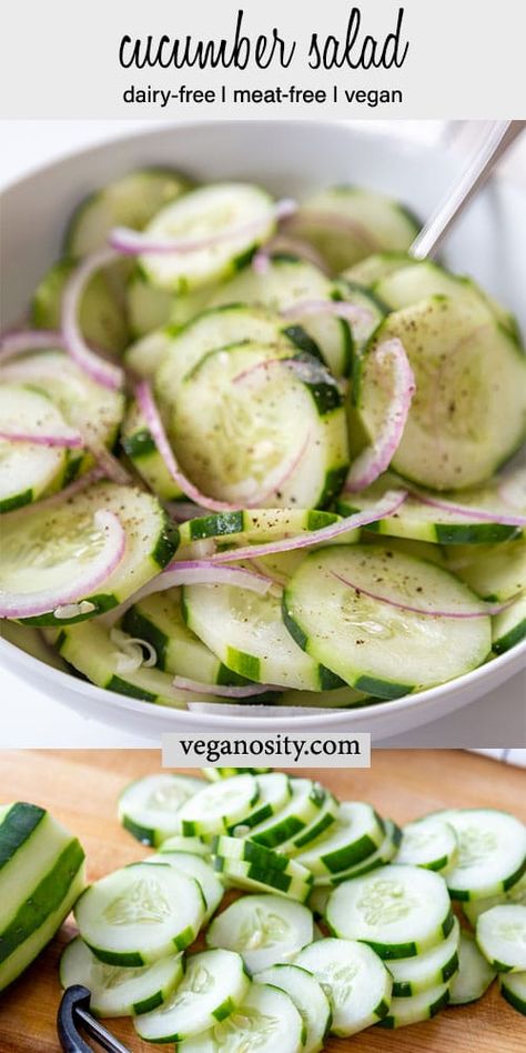 White Wine Vinegar Dressing, Vinegar Cucumber Salad, Cucumber Salad Dressing, Cucumber Salad Vinegar, Vegan Ribs, Vinegar Cucumbers, Cucumber Salad Recipe, Cucumbers And Onions, Fresh Salad Recipes