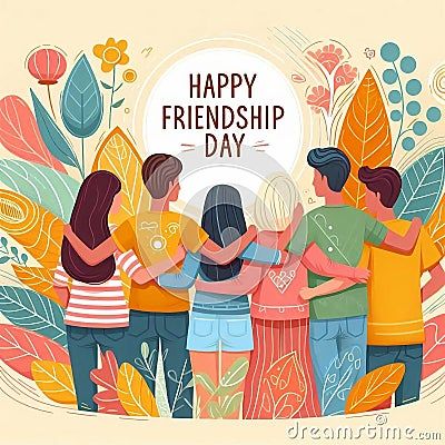 happy-international-friendship-day-greeting-card-back-view-friends-group-abstract-vector-illustration-design-created-generative-ai Friendship Day Illustration, Friendship Day Greetings, International Friendship Day, Day Illustration, Happy Friendship Day, Friends Group, Friendship Day, Abstract Vector, Back View