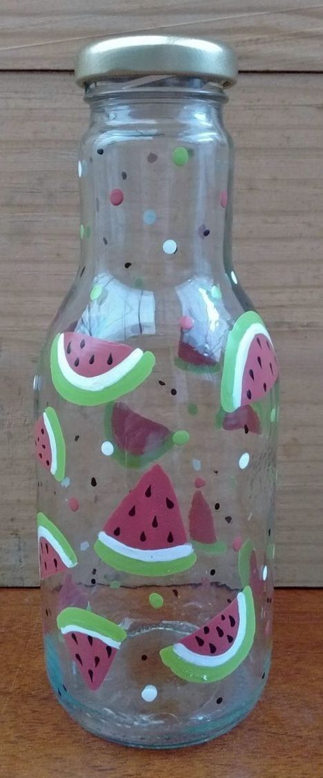 Watermelon Crafts, Painted Pots Diy, Jar Art, Diy Glass Bottle Crafts, Glass Bottles Art, Wine Bottle Diy Crafts, Diy Jar Crafts, Wine Bottle Diy, Painted Jars