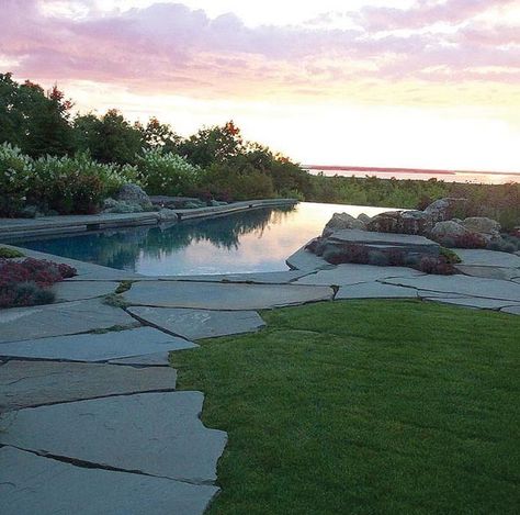 Flagstone Patio and Walkway Stones | BC Brick Stone Pool Deck, Stone Garden Paths, Landscaping Around House, Flagstone Walkway, Stone Pool, Flagstone Patio, Garden Stepping Stones, Gravel Garden, Stone Products