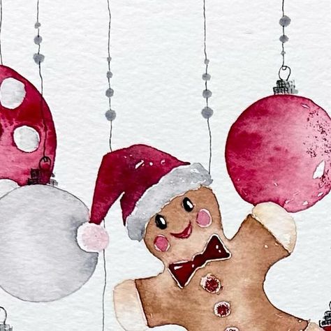 RANA on Instagram: "Hello ⭐️💛 Here comes my next Christmas watercolor painting: Christmas baubles with a cute little gingerbread man and - as always - a little bit of glitter ⭐️✨ Feel free to use my freehand drawing I prepared to paint this in watercolor. Just swipe to find it ☺️ I hope that you like this Christmas watercolor painting ☺️ I stilllll have more to come ✨⭐️✨ My wish is always to inspire and help to get creative ⭐️✨ Have a relaxing and lovely Friday ☕️ ✨ #watercolor #watercolour #aquarell #watercolorchristmas #christmastime #aquarelle #christmasbaubles #weihnachtskugeln #weihnachtskarten #christmascard #reels #reeloftheday #watercolorcards #glitter #watercolorwinter #christmasdecorations #christmaspainting #weihnachtsdeko #watercolorillustration #christmasgreetings #weihn Watercolor Gingerbread, Watercolor Gingerbread Man, Pen And Watercolor, Christmas Drawing, Glitter Christmas, Christmas Gingerbread, Christmas Paintings, Christmas Watercolor, Gingerbread Man