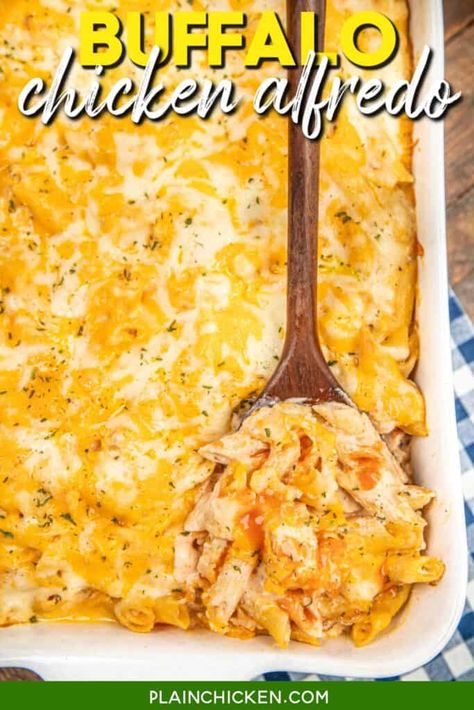 Buffalo Chicken Alfredo Pasta, Penne Pasta Alfredo, Ranch Seasoning Chicken, Buffalo Chicken Alfredo, Pasta Alfredo Sauce, Chicken Alfredo Pasta Bake, Hot Sauce Chicken, Alfredo Pasta Bake, Baked Chicken Alfredo Pasta