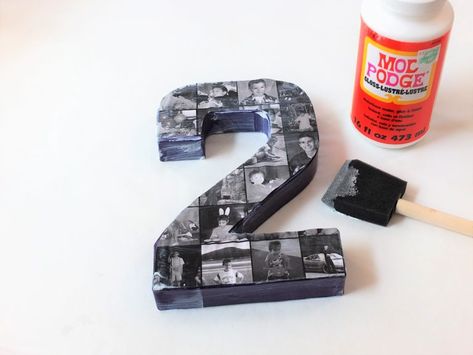 Giant Letters Diy, Number Picture Collage, Letter Picture Collages, Dessert Table Graduation Party, Collage Numbers, Photo Numbers, Table Graduation, Mod Podge Pictures, Graduation Photo Collage