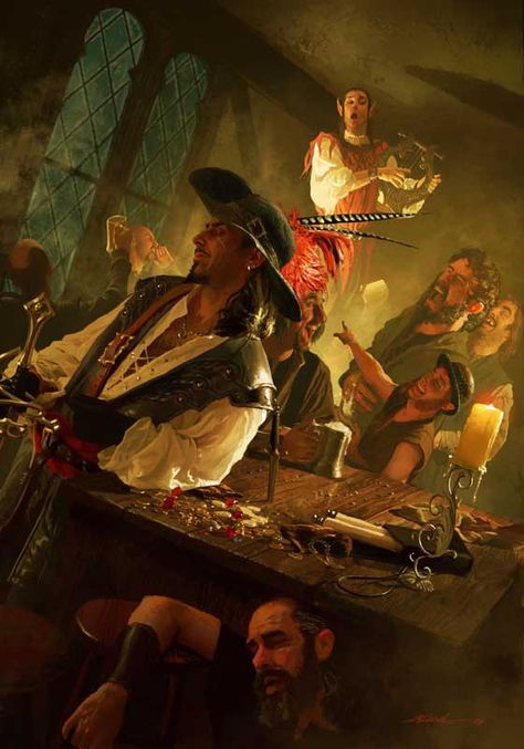 Rogues gallery. Michael Komarck illustration. Tavern Illustration, Bar Illustration, Fantasy Faction, Tavern Scene, Pickled Peppers, Pirates Life, Monkey Island, Pirate Art, Heroic Fantasy