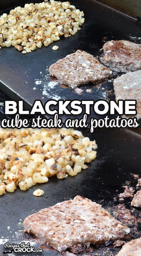 The flavor of this Blackstone Cube Steak and Potatoes recipe is just spot on. It is easy to make and delicious to boot! via @recipescrock Cube Steak On Blackstone, Cube Steak And Potatoes, Grilled Cube Steak, Steak And Potatoes, Cubed Steak, Blackstone Recipes, Cube Steak Recipes, Griddle Recipes, Cube Steak