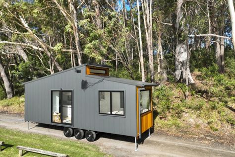 Freedom 8400NLR by Designer Eco Tiny Homes - Tiny Living Single Level Tiny House Floor Plans, Cedar Shiplap, Loft Layout, Tiny House Company, Sips Panels, Paddock Paradise, Queen Sized Bedroom, Built In Dresser, Compact House