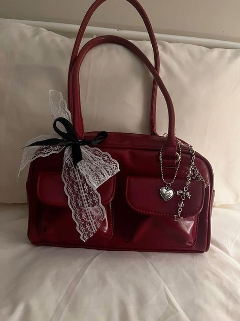 Tas Lv, Purse Aesthetic, Decorated Bags, My Style Bags, Oil Bag, Red Leather Bag, About History, Girly Bags, Red Purses