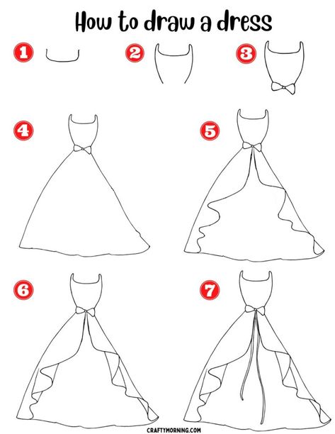 How To Draw A Designer Dress, Dresses Drawing Step By Step, Easy Dress Designs To Draw, Dress Drawing Sketches Easy Step By Step, Step By Step Dress Drawing, Drawing A Dress Step By Step, How To Design A Dress Drawing, How To Design A Dress Step By Step, Simple Dress Drawing Ideas