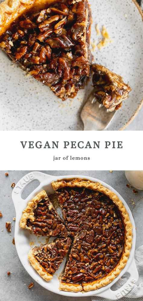 Sweet, delicious, and easy to make, this Vegan Pecan Pie recipe is melt-in-your-mouth perfection. Made with your choice of a homemade or store-bought vegan pie crust and simple, everyday pie filling ingredients, you’ll love how perfect this Vegan Pecan Pie is for any holiday occasion! Vegan Pecan Pie Recipe, Vegan Pies Recipes, Vegan Pecan Pie, Peanut Butter Dessert Recipes, Vegan Pie Crust, Vegan Pecan, Vegan Pastries, Vegan Baking Recipes, Vegan Pie