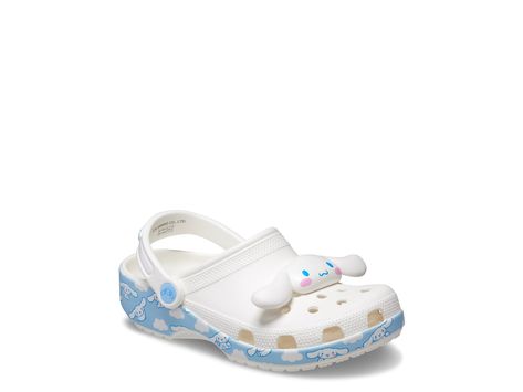 Add an interesting touch to your look with the Hello Kitty and Friends Cinnamoroll classic clog from Crocs. Water-friendly, buoyant, and lightweight, this vegan-friendly clog is fashioned with graphic print of Cinnamoroll in the clouds around the sole and Cinnamoroll Jibbitz charm on the vamp for elevated visual appeal. Iconic Crocs Comfort system provides lightweight feel, flexibility, and 360-degree comfort. Nike Original, Hello Kitty And Friends, Bridal Wedding Shoes, Trending Sneakers, In The Clouds, Mens Essentials, Shop Fans, Fall Shoes, Active Wear Outfits