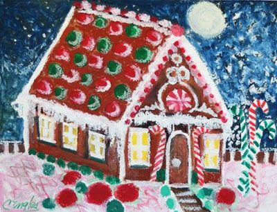 Daily Painters Abstract Gallery: Gingerbread House, painting by Carol Engles Gingerbread House Painting, Art Elementary, Window Paint, Paint Decor, Holiday Art Projects, Winter Art Lesson, Christmas Art Projects, Winter Art Projects, Pastel Crayons