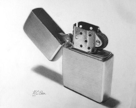 #3 Zippo Drawing, Zippo Lighter Drawing, Lighter Drawing, Drawing Still Life, Lighter Art, Hair Stenciling, Small Drawing, Structural Drawing, Drawing Room Interior Design