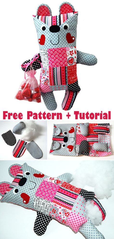 Candy Cutie Patchwork Softie Tutorial Stuffed Toys Free Patterns, Patchwork Toys Free Patterns, Animal Pillows Pattern Sewing, Softies Patterns Free, Easy Doll Sewing Pattern Free, Patchwork Stuffed Animal Patterns Free, Soft Toy Patterns Free Templates Sewing, Rag Dolls Handmade Free Pattern, Patchwork Stuffed Animals