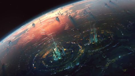 Destroyed Planet Concept Art, Future Earth Sci Fi, Stellaris Art, Sci Fi Planet, Planet Surf, Environmental Artwork, Future Earth, Sci Fi City, Spaceship Art