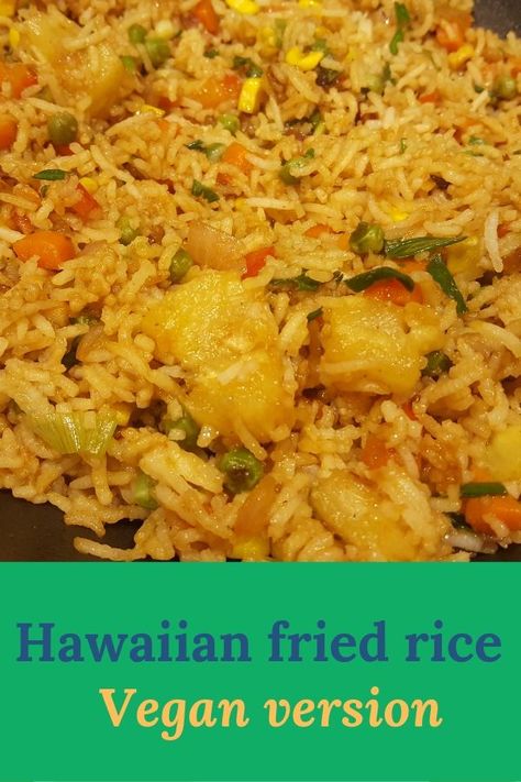 Vegan version of Hawaiian fried rice is one of the most flavourful and refreshing rice recipes you would have ever tried.  Hawaiian, fried rice, vegan rice, hawaiian fried rice Hawaiian Vegan Food, Vegan Hawaiian Recipes, Hawaiian Vegetarian Recipes, Vegan Luau Party Food, Vegetarian Hawaiian Food, Vegan Hawaiian Food, Miami Recipes, Hawaii Rice, Party Food Vegan