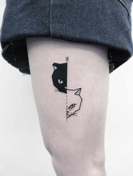 80 Cat Tattoo Design Ideas You Will Love - The Trend Spotter Black And White Cat Tattoo, White Cat Tattoo, Black Cat White Cat, Cute Cat Tattoo, Cat Tattoo Designs, Cat White, Black And White Cat, Protein Breakfast Recipes, Snacks Für Party