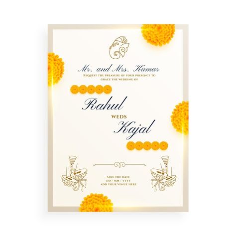 Marigold flower indian wedding card desi... | Free Vector #Freepik #freevector #indian-card #shadi #hindu-wedding #indian-invitation Indian Wedding Card Design, Cool Happy Birthday Images, Wedding Card Design Indian, Card Design Template, Indian Wedding Cards, Marigold Flower, Flower Wedding Invitation, Wedding Menu Cards, Flower Invitation