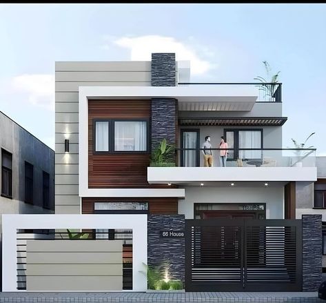 Elevation House Modern Double Floor, 10 Marla House Elevation, House With Rooftop, Exterior Elevation Design, Bachelor Flat, Modern Home Exterior, House Structure Design, House Structure, Exterior Elevation