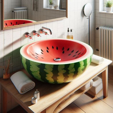 Juicy Elegance: Bring Vibrancy to Your Washroom with Fruit Sinks Fruit Sinks 🍉🚰🌿 #FreshFaucets #JuicyJunctions #VibrantVessels Bring a burst of freshness to your kitchen with Fruit Sinks. Inspired by the colorful bounty of nature's harvest, these sinks feature designs and shapes reminiscent of your favorite fruits, such as watermelons, oranges, and pineapples. With their vibrant appearance and practical functionality, Fruit Sinks add a playful yet functional touch to your culinary space. Elev... Colourful Tile, Sink Design, Towel Pattern, Fruit Design, Food Themes, Kitchen Layout, Diy Dollhouse, Tile Backsplash, Unique Furniture